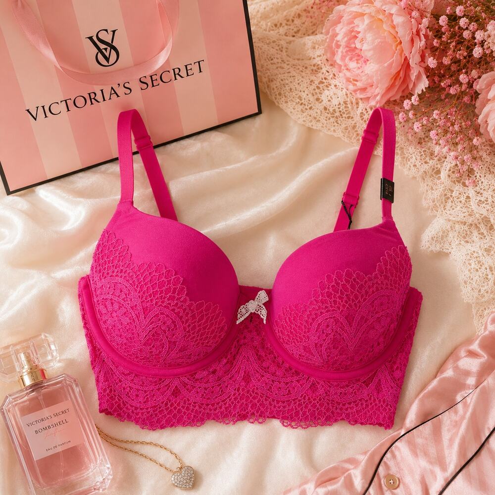 Victoria's Secret Body By Victoria Lined Demi Push-Up in Hot Pink US 32D NWT
